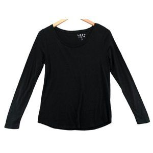Ann Taylor LOFT Womens T-shirt Vintage Soft Long Sleeve Size M Black Basic Scoop